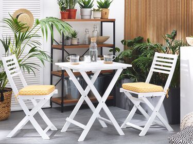 Acacia Wood Garden Bistro Set with Yellow Cushions White FIJI