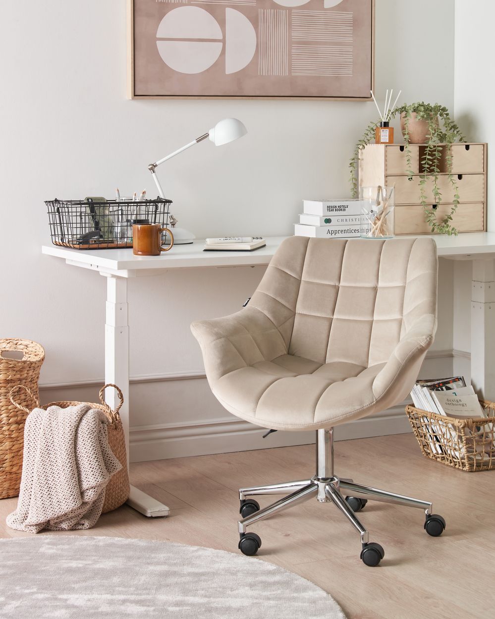 Sedia da scrivania LABELLE Velluto Beige