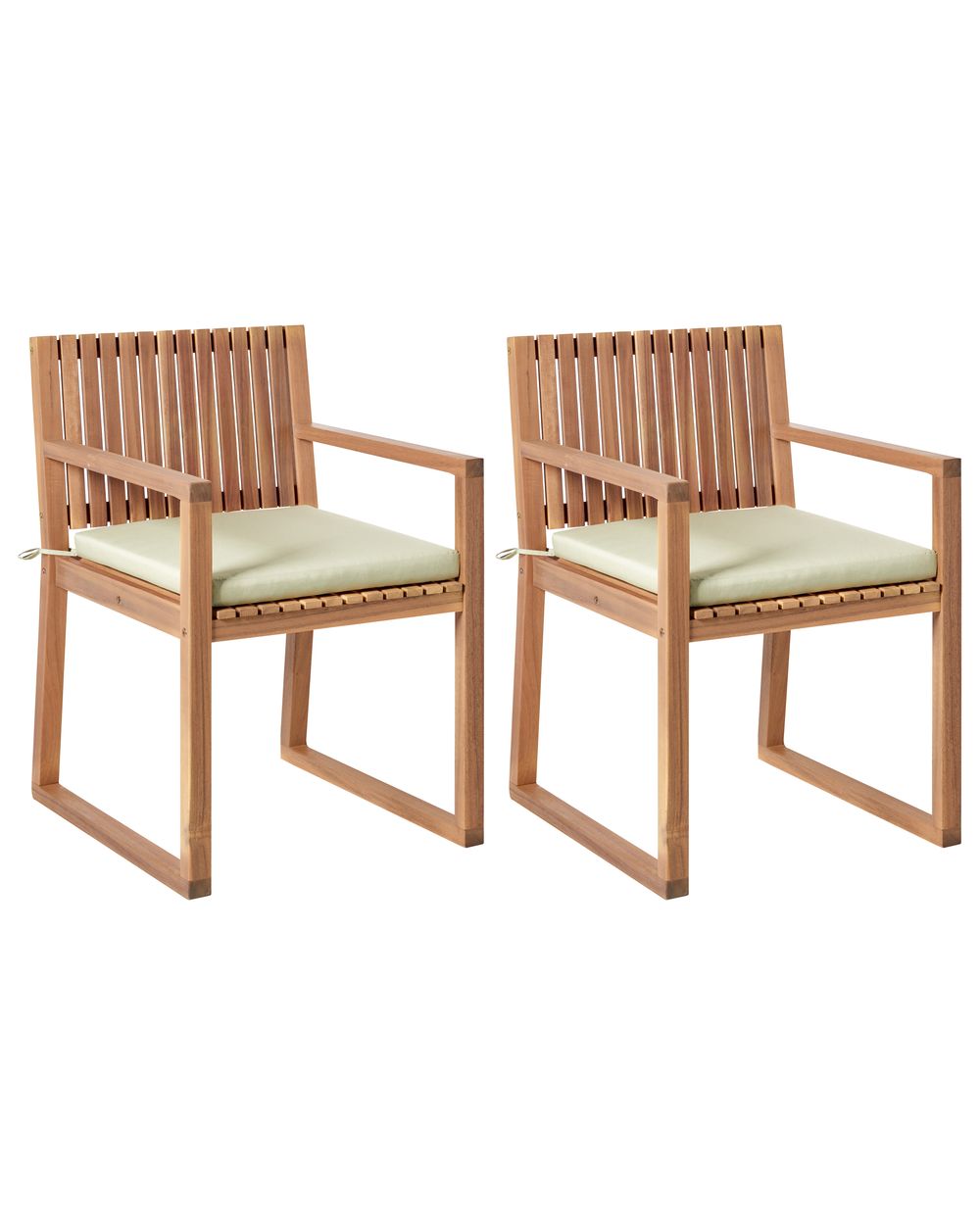 Set mit 2 Stühlen und Sitzkissen SASSARI PREMIUM zertifiziertes Akazienholz Hellgrün