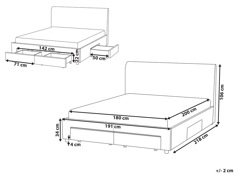 Bed with Storage Drawers SOUTRIN Boucle Off-White 180 x 200 cm (EU Super King)_993517