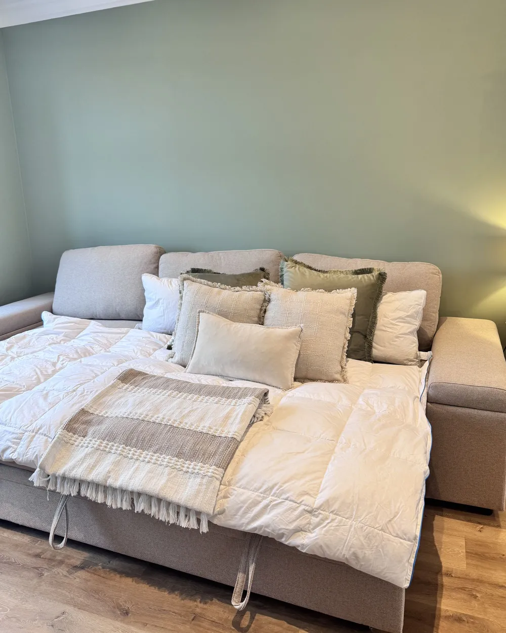 Corner Sofa Bed 3 Seater HRISEY with Storage Faux Linen Beige Right Hand_1057014