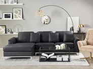 Corner Sofa 4 Seater OSLO with Ottoman Leather Black Right Hand_285401