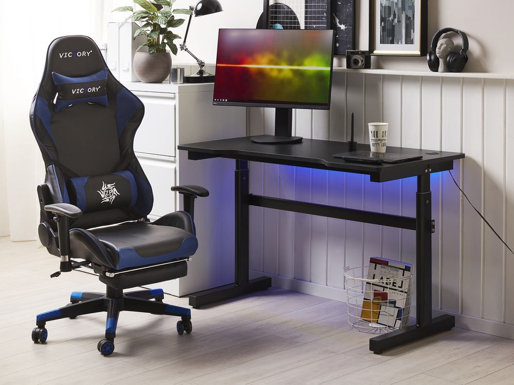 Birou de gaming reglabil manual DURBIN 120 cm 60 cm LED RGB Negru