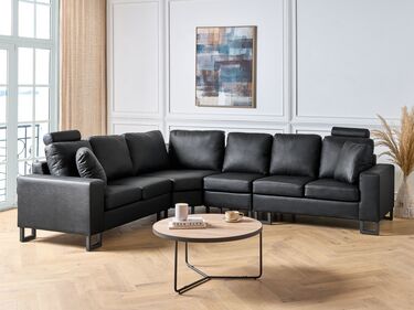 Right Hand Corner Leather Sofa Black STOCKHOLM II