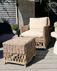 Garden Armchair with Cushions RIBOLLA with Footstool Rattan Natural_933315