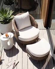Garden Armchair with Ottoman ARCILLE PE Rattan Brown_1082739