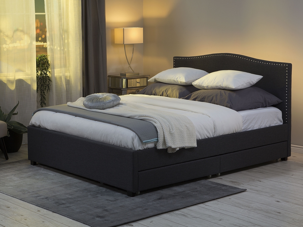 Fabric EU King Size Bed White LED with Storage Grey MONTPELLIER Beliani