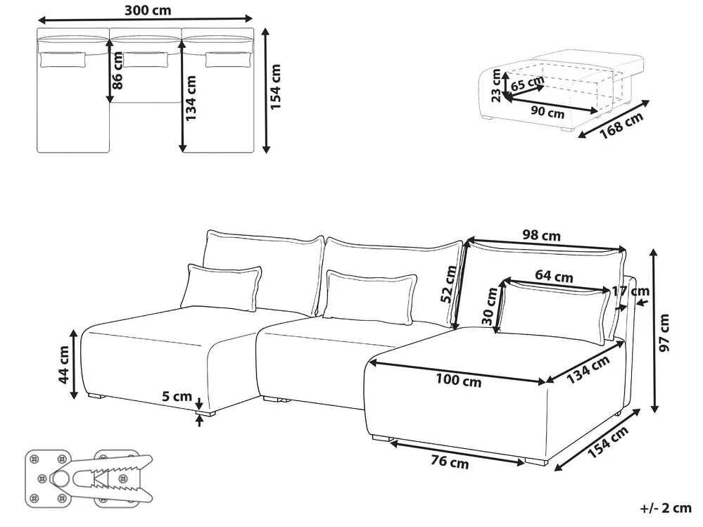 Modular U-Shape Sofa NERBO Fabric Grey_1035261