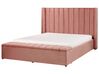 Łóżko welurowe z ławką 160 x 200 cm różowe NOYERS_783336