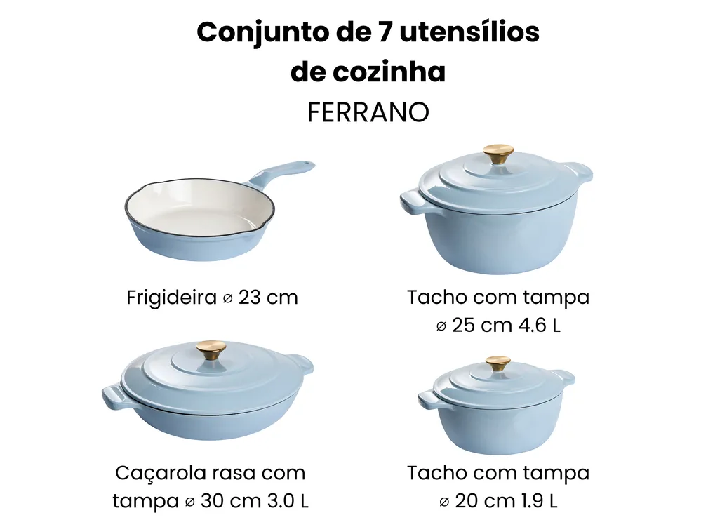 Conjunto de 7 peças em ferro fundido FERRANO Azul claro_1073735