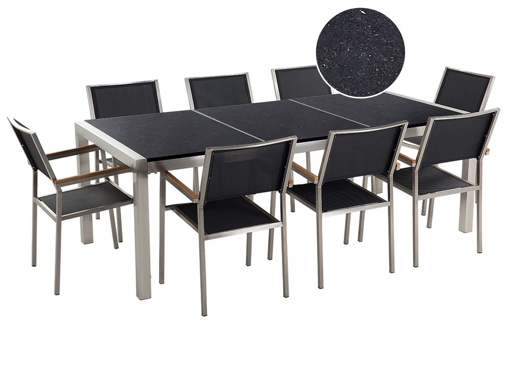 Set da pranzo da giardino 8 posti GROSSETO Piastra tripla Granito Lucido Nero