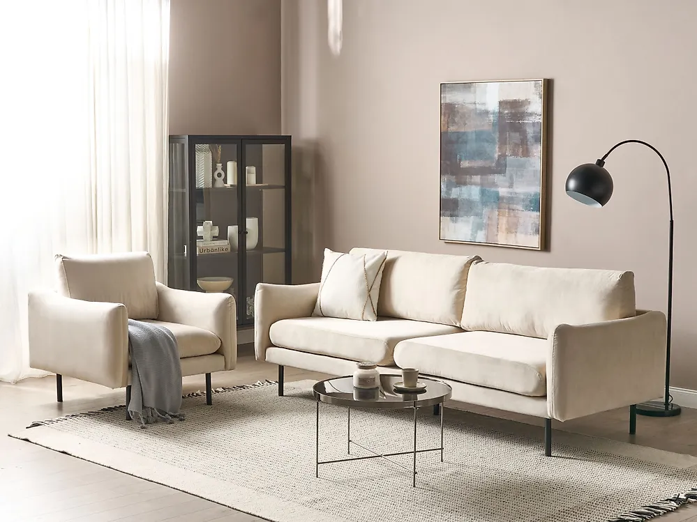 Conjunto de sala de estar 4 plazas VINTERBRO Terciopelo Beige claro_1183792