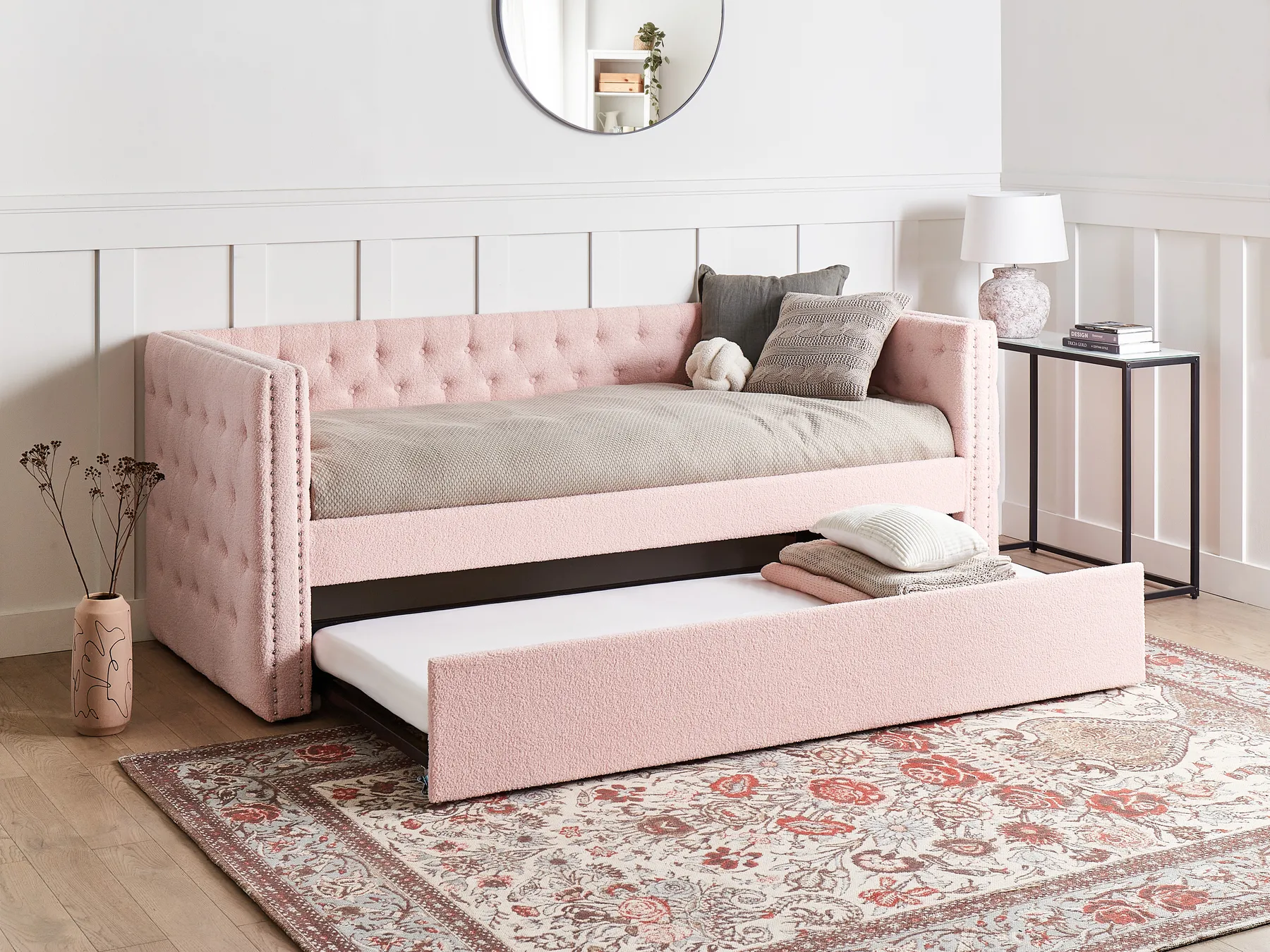 Trundle Bed Boucle GASSIN 90 x 200 cm (EU Single) Pastel Pink_951581