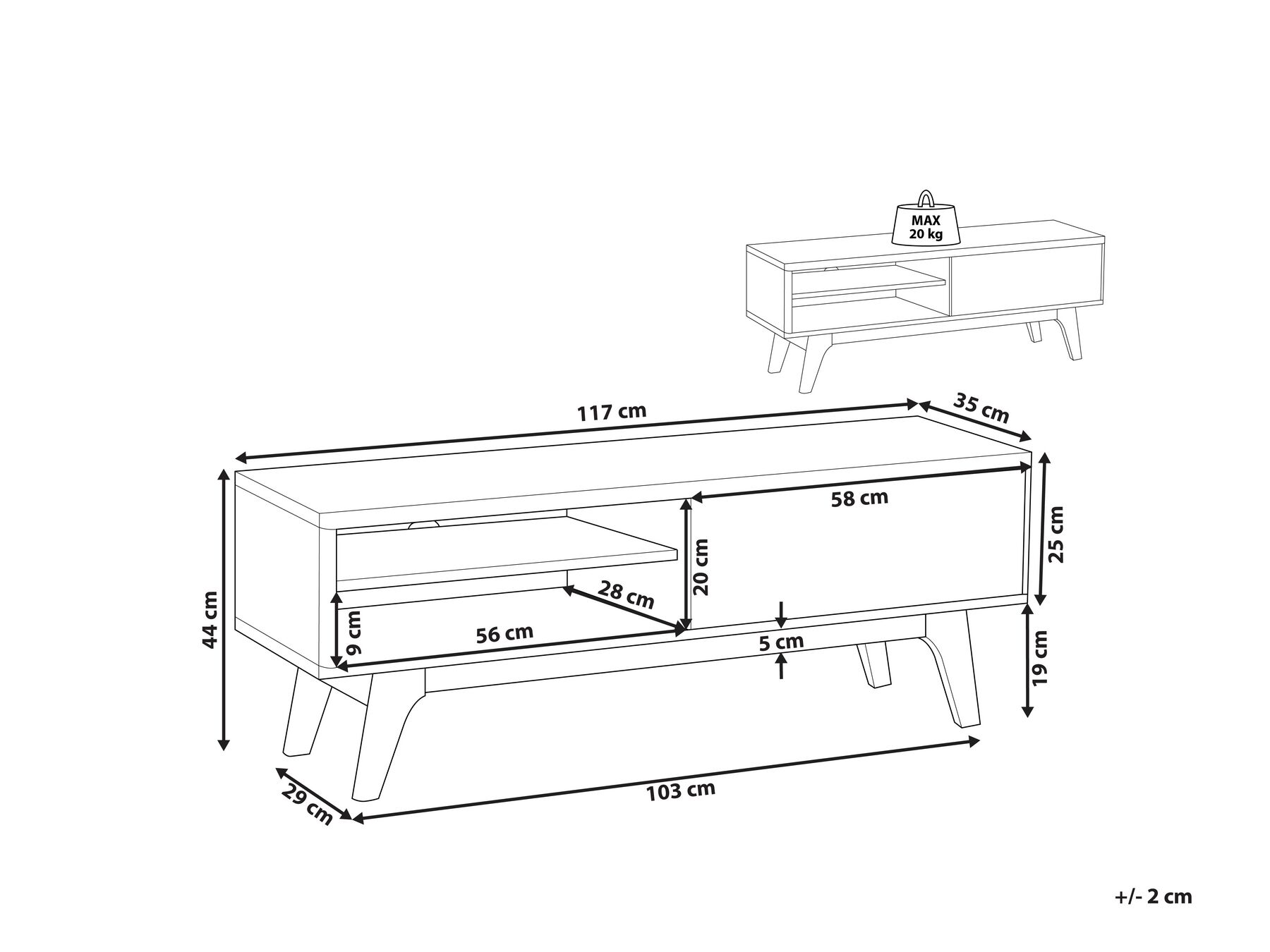 TV Stand Dark Wood with White BUFFALO_816505 TV Stand Dark Wood with White BUFFALO_816505
