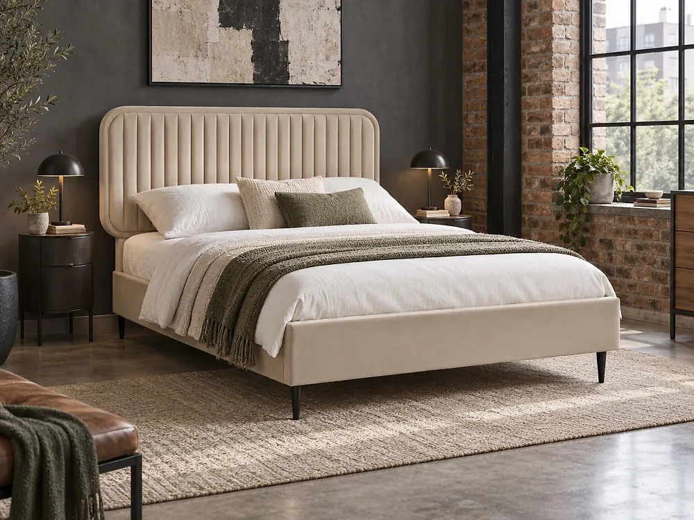 Lit avec sommier Velours BRIN 140 x 200 cm Taupe_1178960