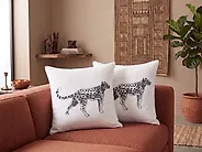 Set of 2 Decorative Cushions MARULA 45 x 45 cm Cotton White Animal Pattern_1187195
