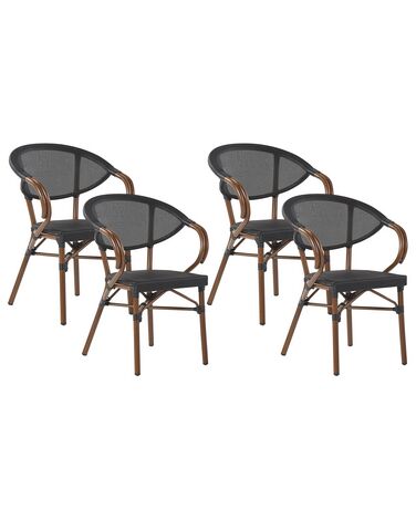 Set di 4 sedie da giardino nero e legno scuro CASPRI