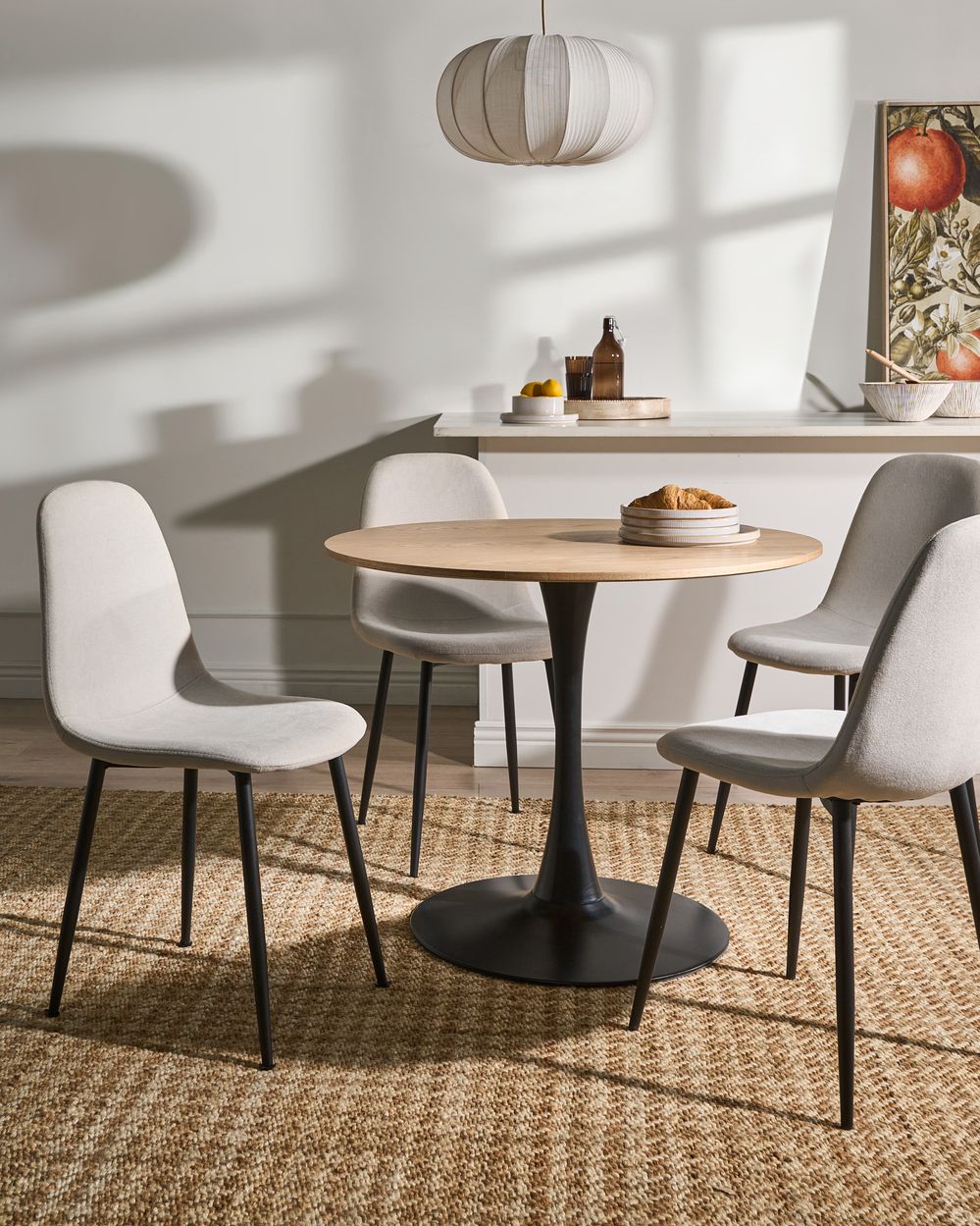 Set of 4 Dining Chairs CRANDALL Fabric Light Beige