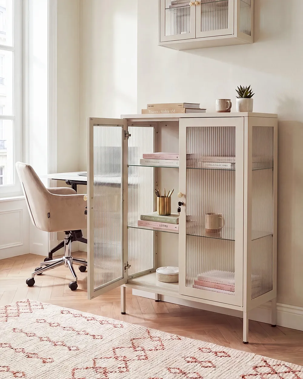 Glass Display Cabinet HARLYN  90 cm Metal Beige_1156528