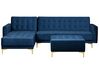 Canapé angle droite convertible en velours bleu marine 4 places avec pouf ABERDEEN_737802