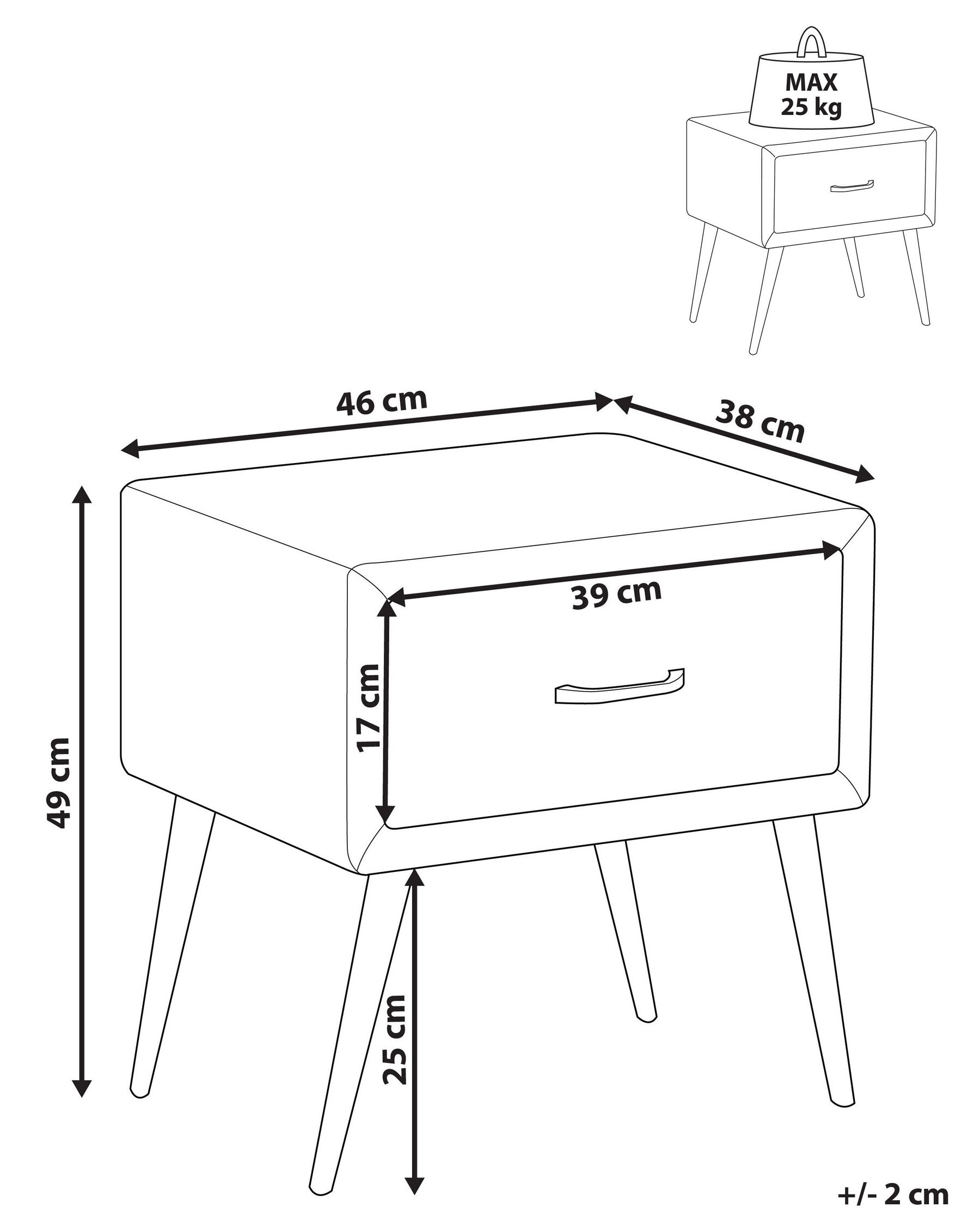 1 Drawer Velvet Bedside Table Black FLAYAT _834011