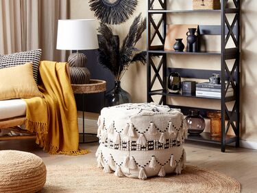 Cotton Pouffe 50 x 50 cm Beige with Black THONDI