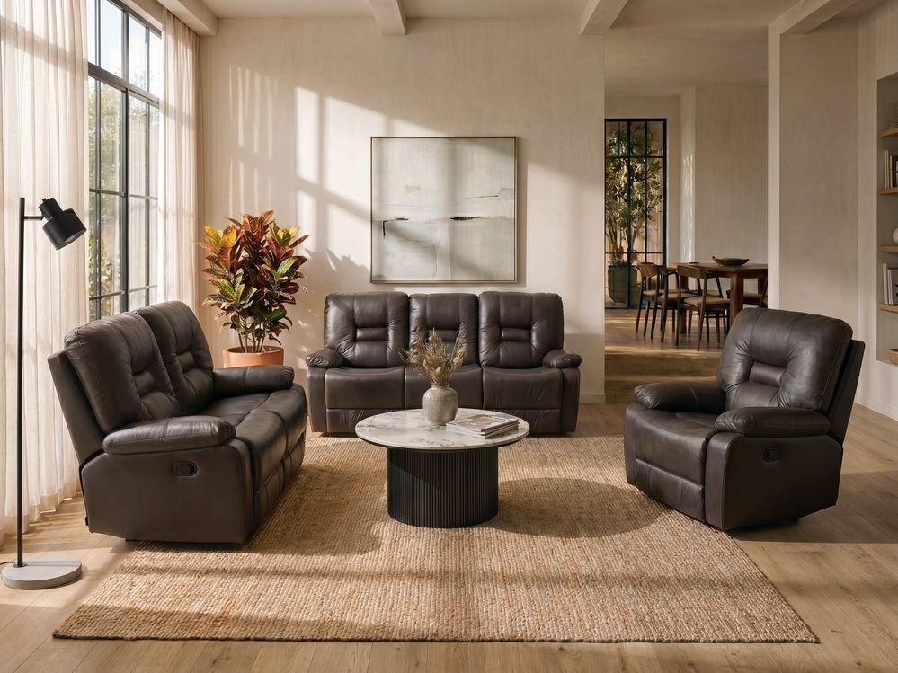 Ensemble de salon relax manuel 6 places BERGEN Cuir PU Marron