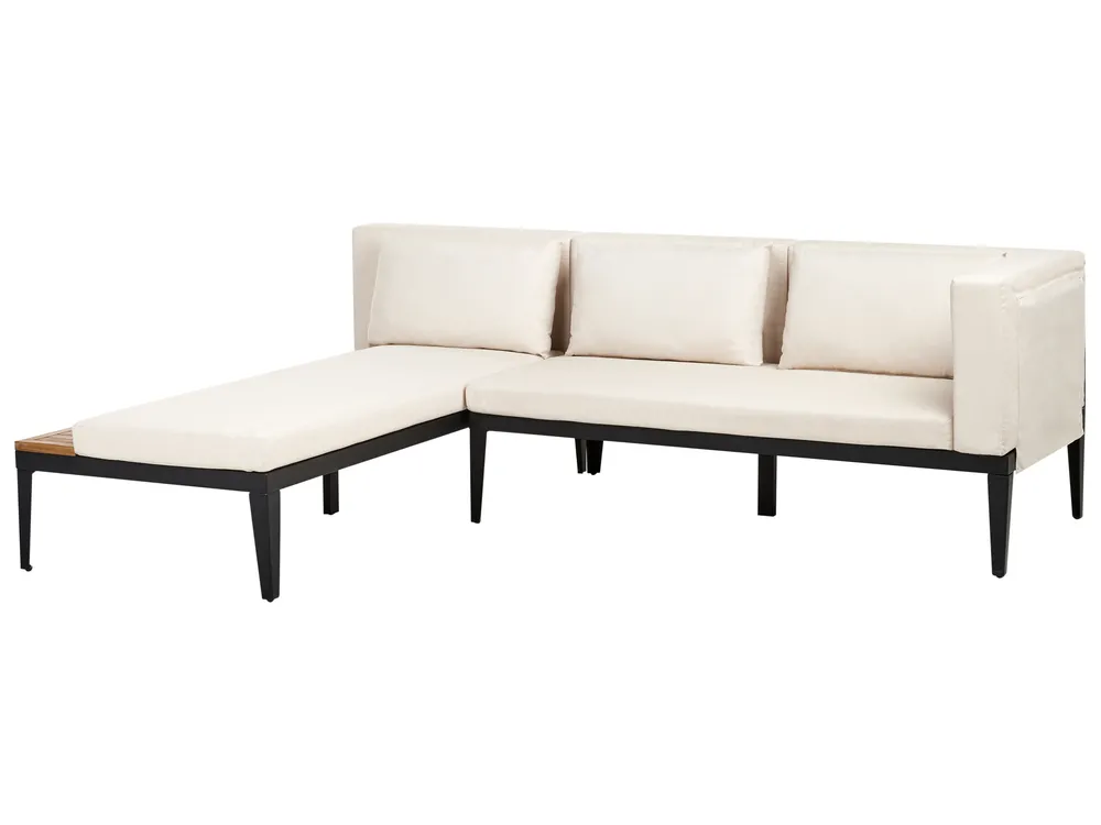 Garden Lounge Set with Table and Ottoman 3 Seater BRACCIANO Certified Acacia Wood Light Beige Right Hand_955442