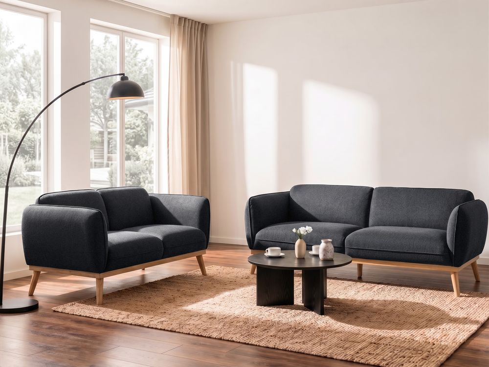 Living Room Set 5 Seater LJUNG Fabric Black