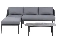 Garden Corner Sofa with Table 3 Seater LEFFE Metal Grey Right Hand_1045314