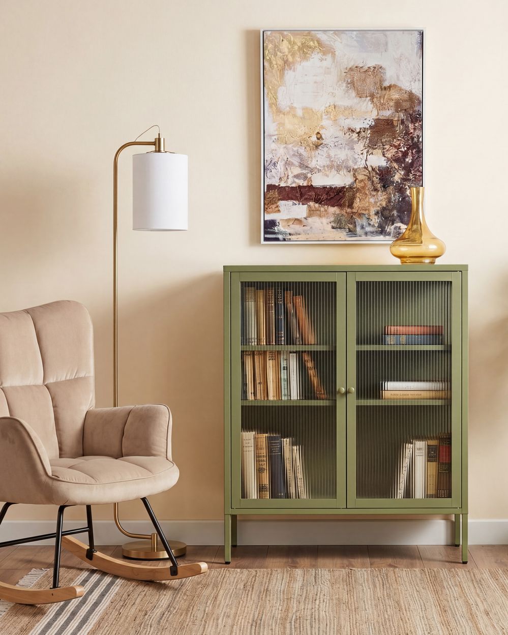 Buffet avec vitrine en verre LERRYN 90 cm Métal Vert