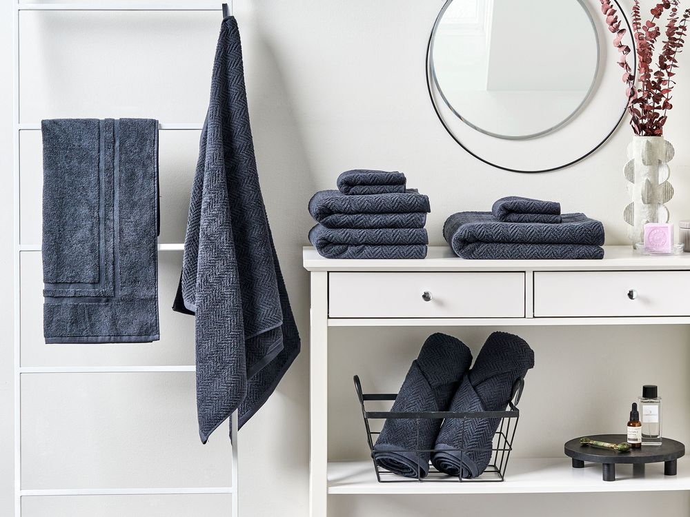 Set of 9 Towels MITIARO Terry Cotton Dark Blue