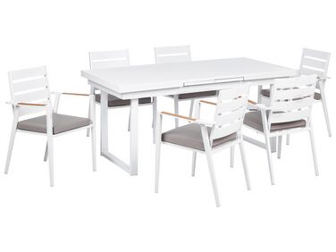 Salle à manger de jardin 6 places en aluminium blanc avec coussins gris VALCANETTO/TAVIANO