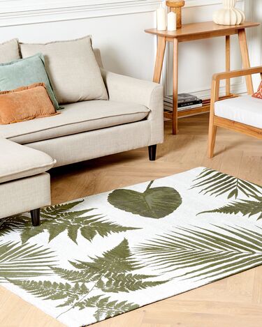 Cotton Area Rug Leaves Motif 140 x 200 cm Green BARZAH