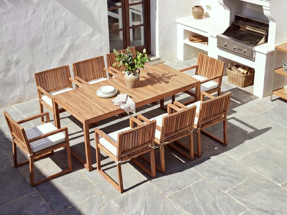 Set of 8 Garden Chairs with Cushions SASSARI II PREMIUM Certified Acacia Wood Off-White_1075578