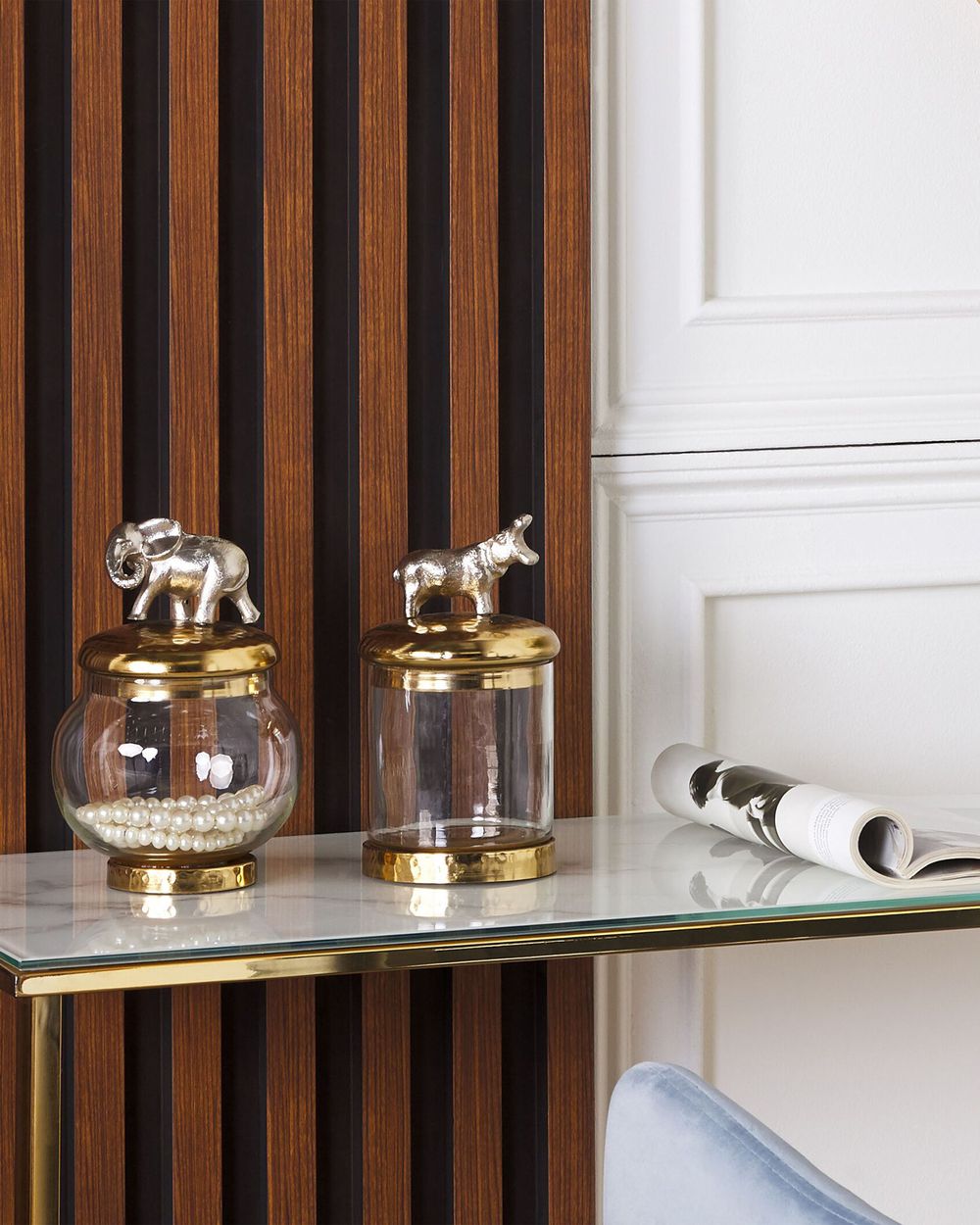 Conjunto de 2 botes decorativos LAKI Vidrio Dorado