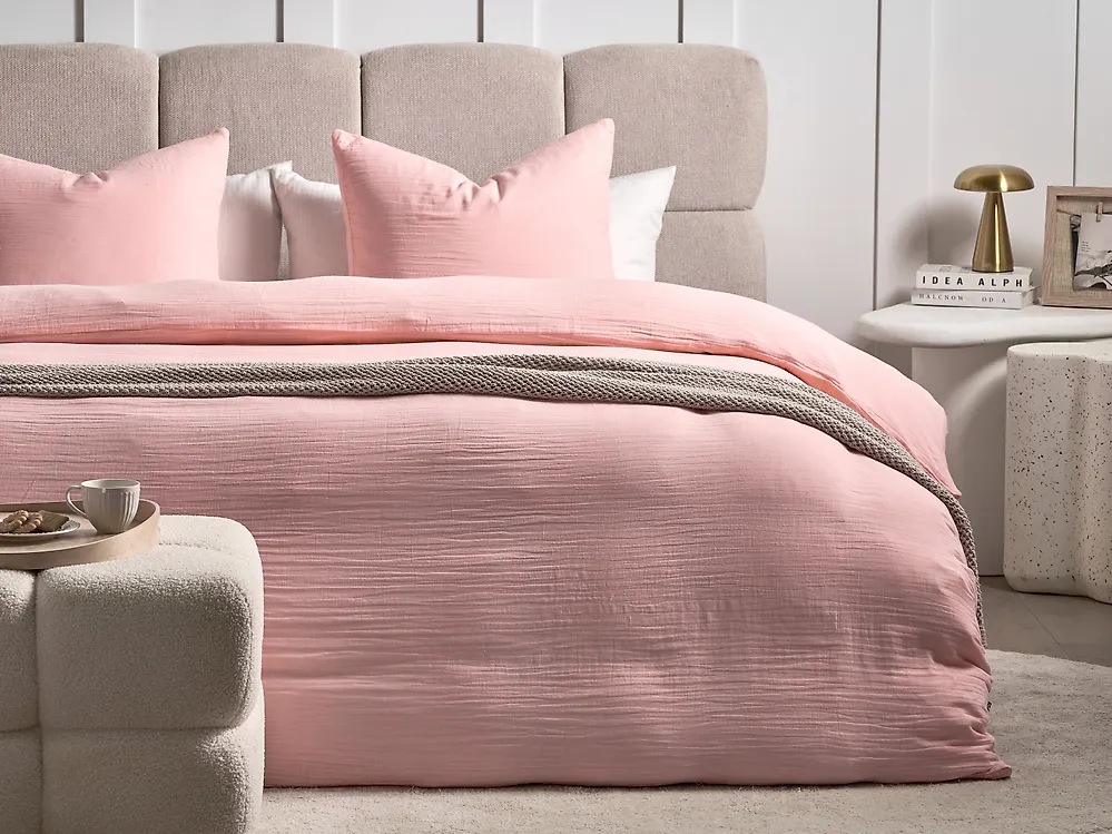 Bettwäsche-Set SUMNER 220 x 240 cm Baumwollmousseline Pastellrosa_1174603