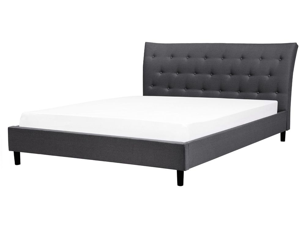 Lit avec sommier Tissu SAVERNE 160 x 200 cm Gris foncé