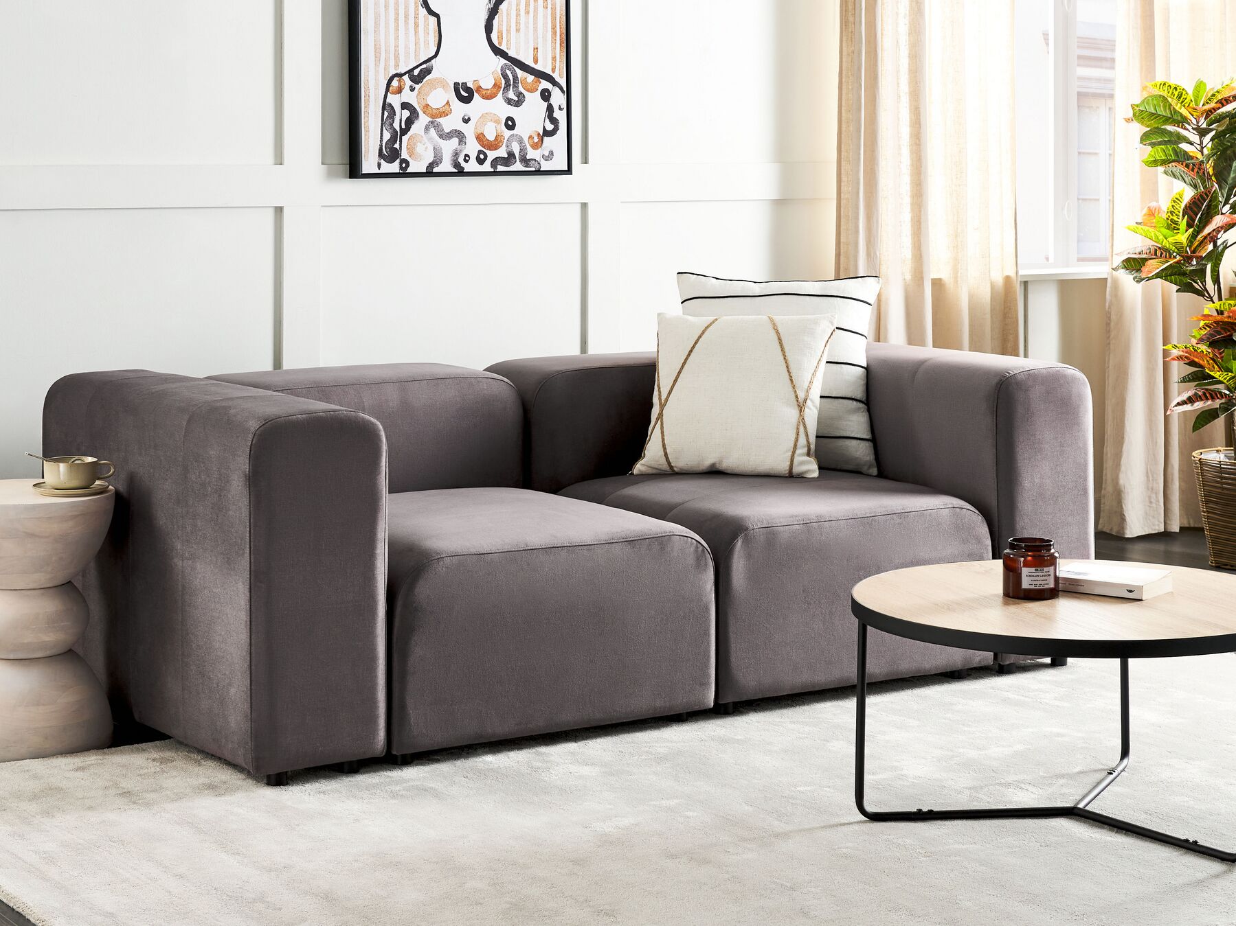 2 Seater Modular Velvet Sofa Dark Grey FALSTERBO_919314