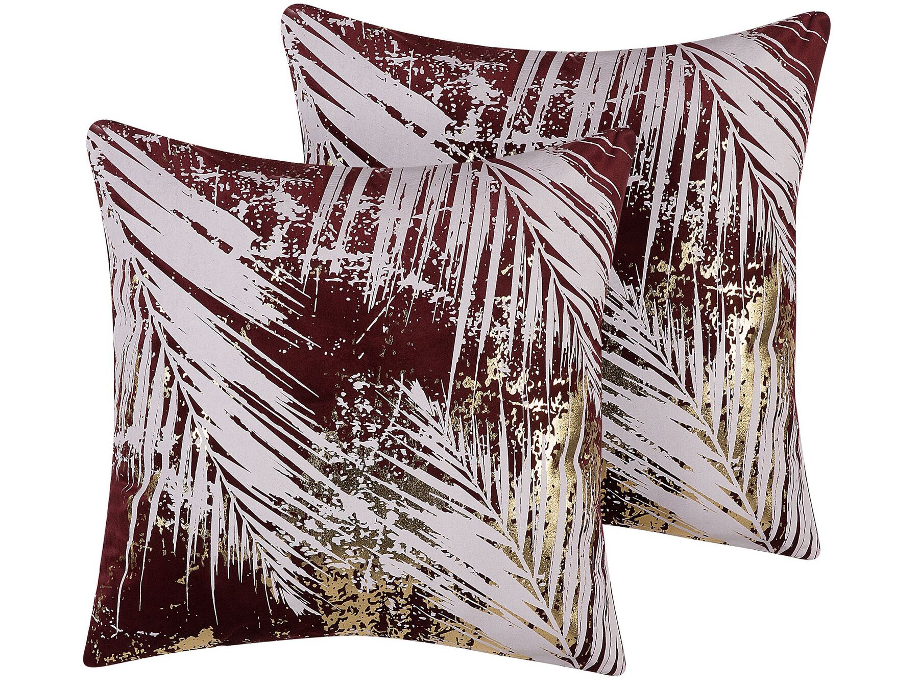 2 welurowe poduszki dekoracyjne w palmy 45 x 45 cm burgundowe CALLA_769111