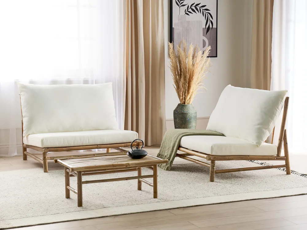 Garden Lounge Set with Table 2 Seater TODI Bamboo Off-White_872739