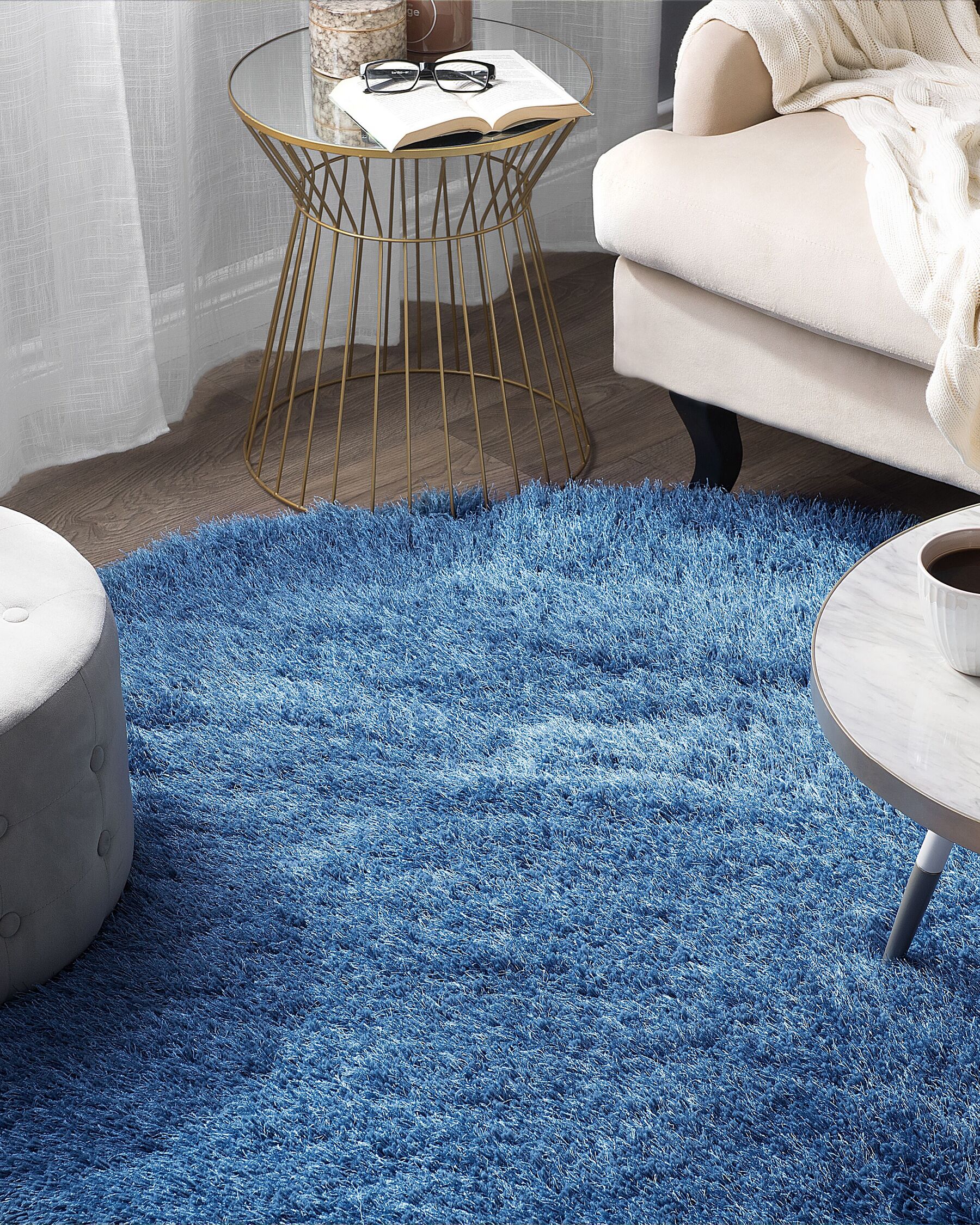 Shaggy Round Area Rug ⌀ 140 cm Blue CIDE_746890