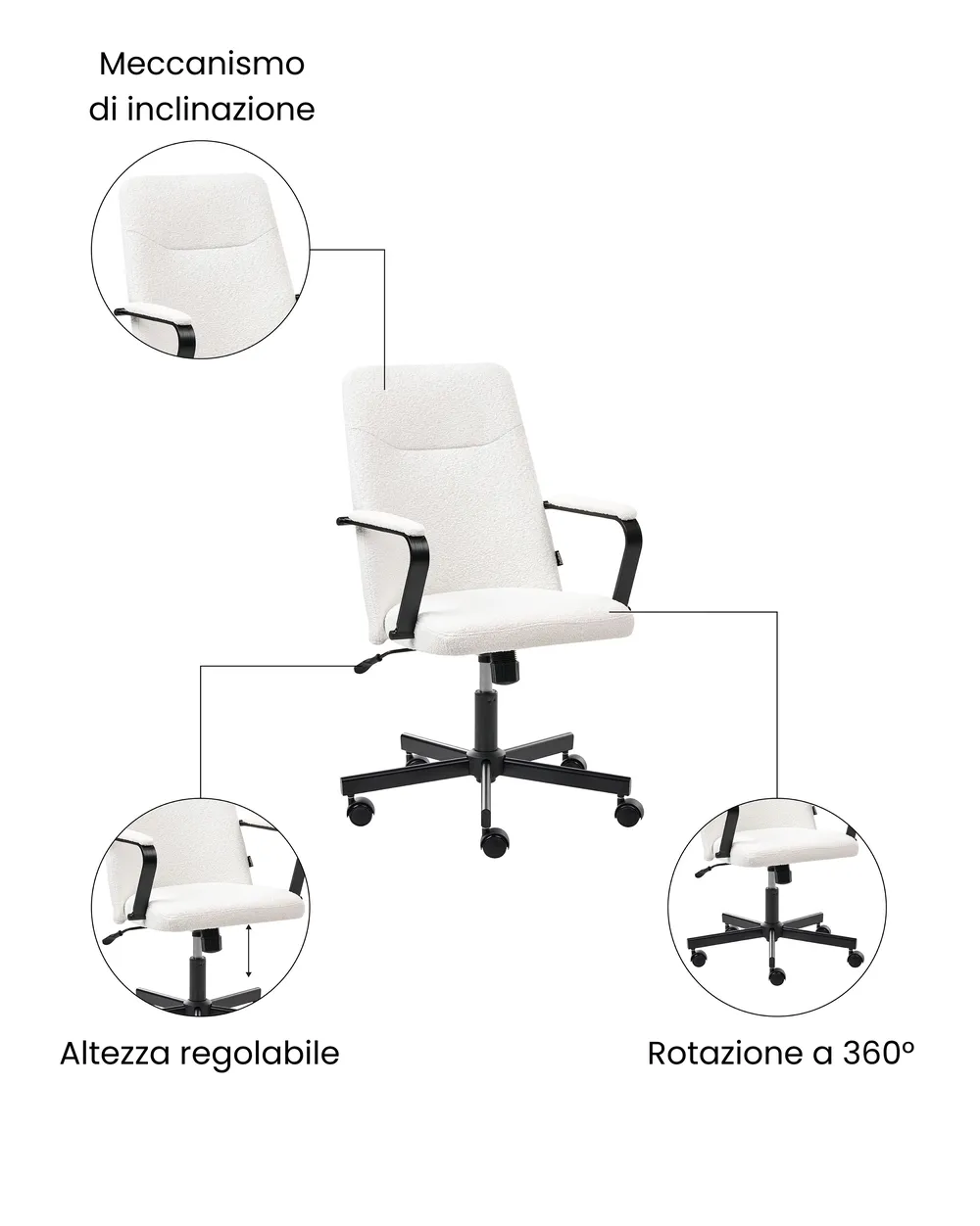 Sedia da ufficio CAROGA Bouclé Bianco_1059671