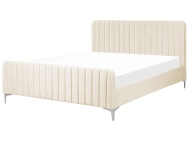 Cama de casal em veludo creme 160 x 200 cm LUNAN