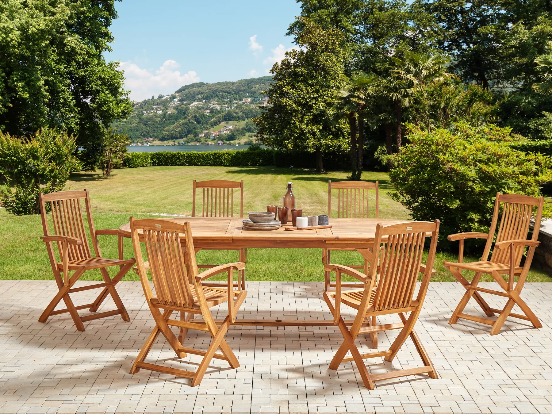 Garden Dining Set 6 Seater MAUI II Acacia Wood Light Brown_926657