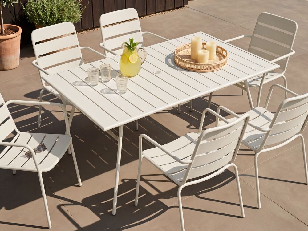Mesa de refeição de jardim TERENZO 160 cm 90 cm Metal Creme claro