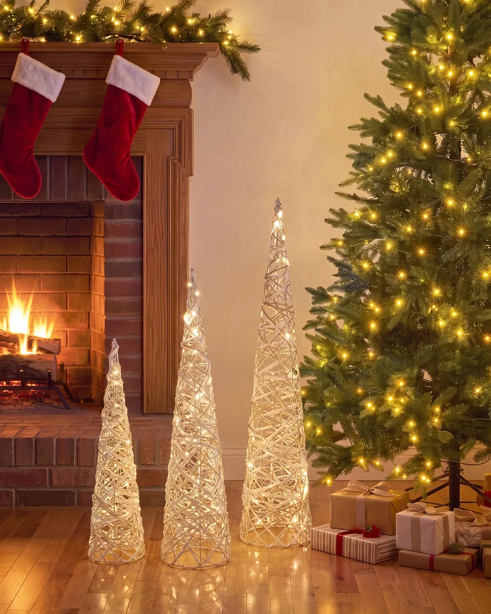 Set of 3 Christmas Decorations TUELSO 60/80/100 cm Christmas Tree White/ Gold_1141547