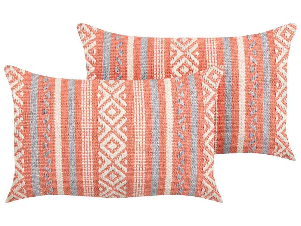Conjunto de 2 cojines decorativos INULA 30 x 50 cm Algodón Naranja Patrón geométrico