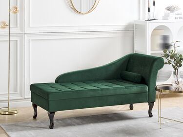 Right Hand Velvet Chaise Lounge with Storage Dark Green PESSAC