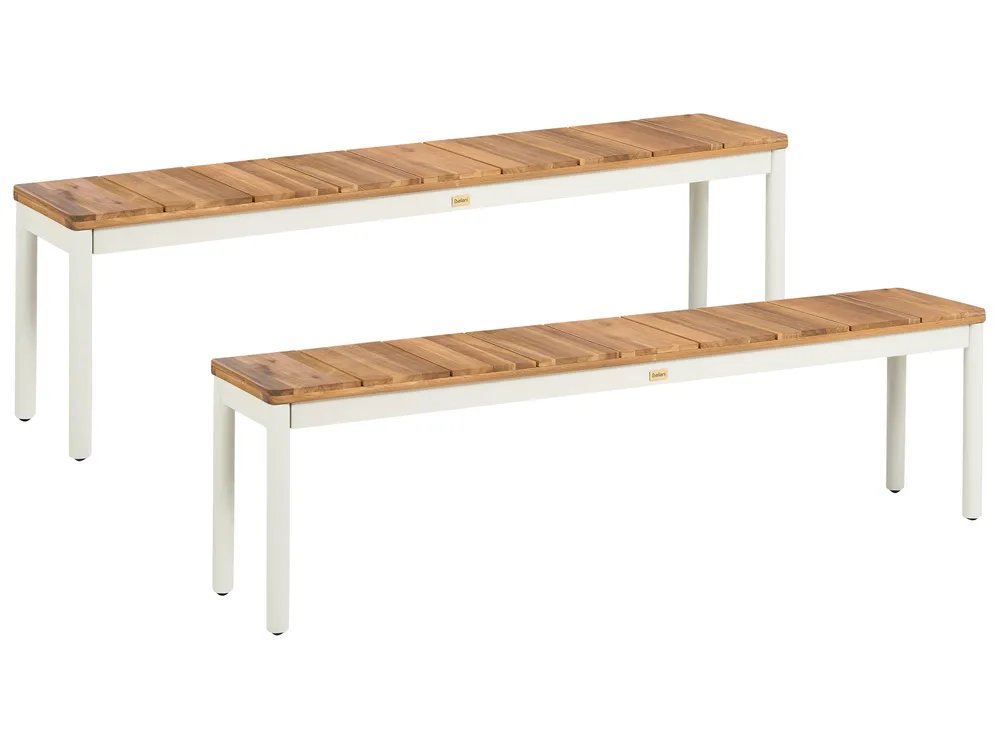 Zestaw 2 ławek ogrodowych GIOVINAZZO 32 cm Drewno akacjowe Brązowy
